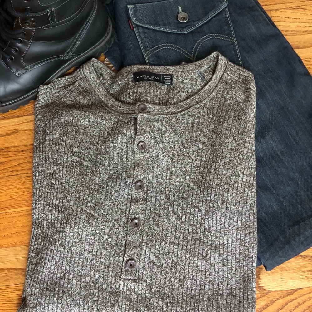 Zara Man Knit Wear Button Down Henley Sweater